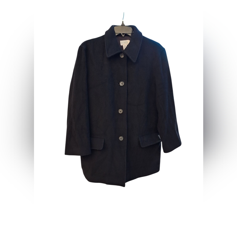 Vintage J. Crew Wool Pea Coat Black Single Breasted Preppy Academia Womens PS